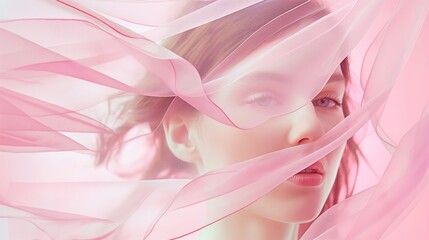 A captivating image of a girl model with flowing ribbons, creating a mesmerizing visual against a...