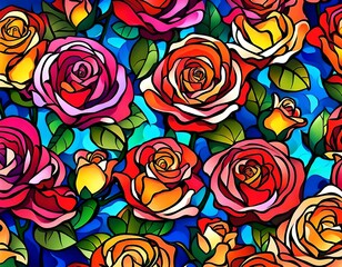 Colorful roses pattern, glass window design
