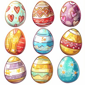 Clip art illustration with various types of  Easter eggs
on a white background.