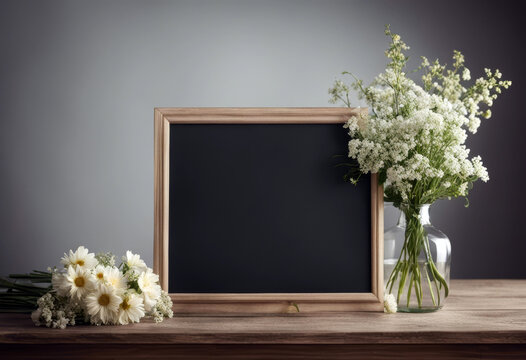 white flowers fresh Empty chalkboard background Isolated Flower Texture Frame Vintage Wood Easter School Spring Space Wall Leaf Green Leaves Plant