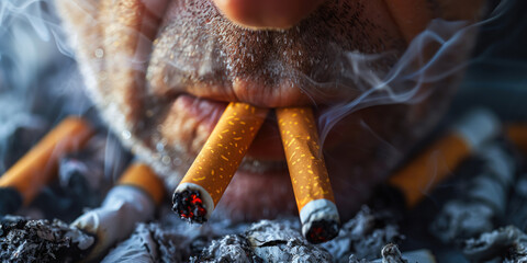 Addiction Effects, Close-up of smoking, Lifestyle Choices - obrazy, fototapety, plakaty