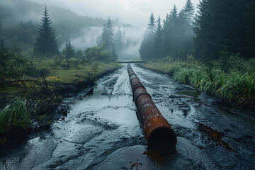 Environmental Challenge, Polluted water from pipe, Nature vs Industry - obrazy, fototapety, plakaty