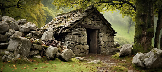 An old hut or barn made of stone - Powered by Adobe