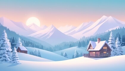 Aesthetic landscape background, winter holiday design