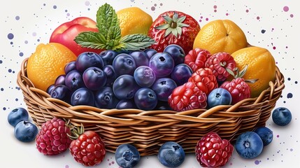 Naklejka na ściany i meble fruits in basket, white background