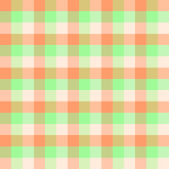 Seamless checkered pattern in orange and green colours. Creative vibrant trendy tartan background design for kids. Abstract trendy gingham plaid.