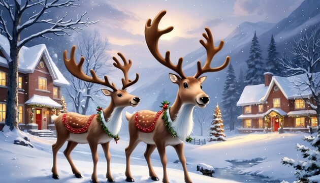 Christmas reindeer wallpaper, winter holidays