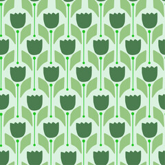 tulips retro wallpaper / vintage green flowers background /seamless pattern