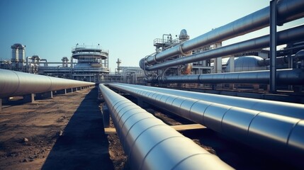 Pipeline and industrial distillation towers at a chemical plant.