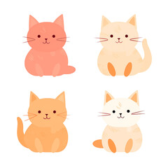 Collection of Cute Cartoon Cat Illustrations in Pastel Colors