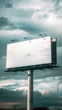 Advertising Billboard. Blank Exterior Sign against a Cloudy Sky. Mockup Template