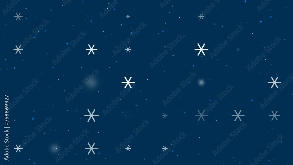 Poster template animation of evenly spaced astrological sextile symbols of different sizes and opacity. ani