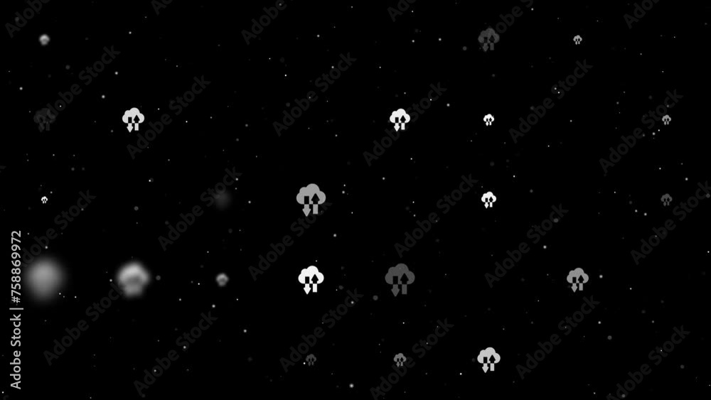 Poster template animation of evenly spaced cloud technology symbols of different sizes and opacity. animati