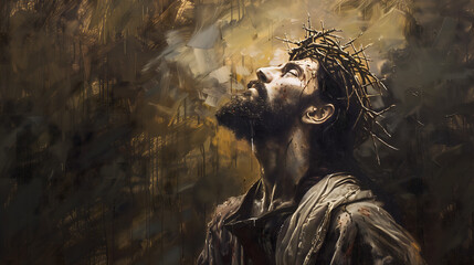 A dramatic realistic splash art of a Jesus Christ