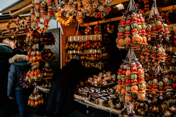 Traditional Easter market with colorful and painted easter eggs in Vienna, Austria