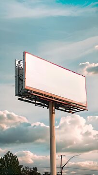 Advertising Billboard. Blank Exterior Sign against a Cloudy Sky. Mockup Template