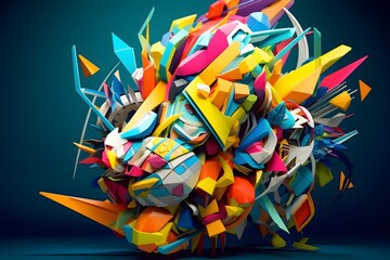 Lowpoly 3D Graffiti Sculpture: Abstract Origami in Vibrant Colors