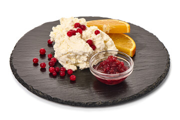 Cottage cheese, isolated on white background.