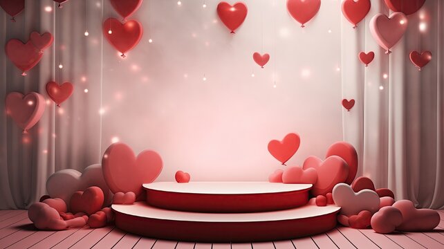 Valentine's day podium with hearts. Commercial image for sale, Banner