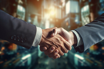 Businessmen making handshake with partner, greeting, dealing, merger and acquisition, business joint venture concept, for business, finance and investment background, teamwork