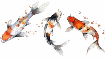 abstract watercolor koi carp fish on a white background. - obrazy, fototapety, plakaty