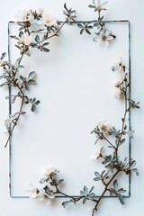 Kwadratowa ramka ozdobiona białymi kwiatami, idealna do dekoracji wiosennych aranżacji i projektów DIY. - obrazy, fototapety, plakaty