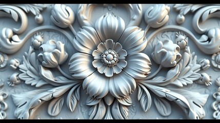 Flower 3D Ceramic Pattern with Damask Ornament