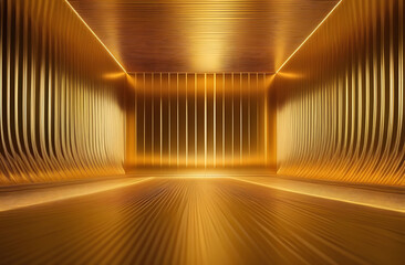 Golden 3D Striped Room. Abstract empty room to advertise your products.