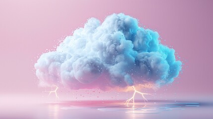 Thundercloud with Lightning on Pink Background