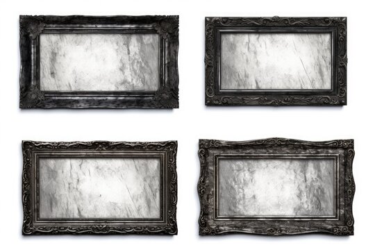 A set of four black and white picture frames. Perfect for interior design projects