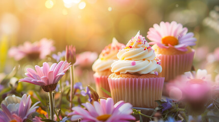 Obraz na płótnie Canvas cupcake with pink flowers