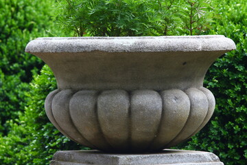 stone vase in garden