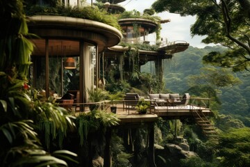 Luxury hotel in the tropical forest. Nature and tourism concept.
