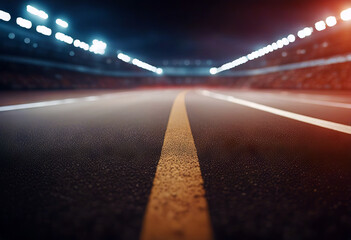 3D Rendering abstract race track finish line racing on night stock photo