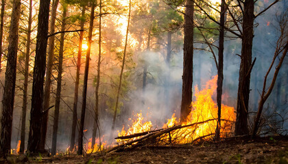 fire in the forest,be careful of the risk of forest fires in summer