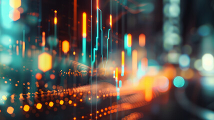 Abstract lights and hexagonal shapes conjure a digital heartbeat in a cybernetic world.