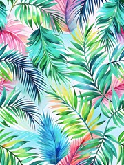 Fototapeta na wymiar Tropical Palm Leaves Watercolor Pattern