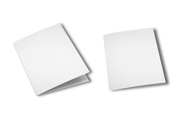Mockup of the booklet or brochure with open blank pages. A4 half folded. 2xA5 leaflet open and closed.Mockup bifold brochure. White cover of flyer booklet or leaflet.3d rendering.