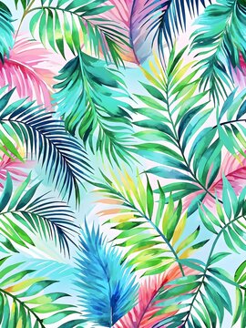Tropical Palm Leaves Watercolor Pattern