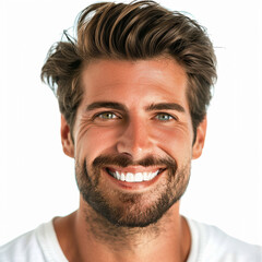 Obraz premium Portrait of a smiling man showing teeth with a white background headshot