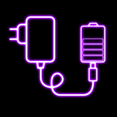 Glowing neon line Charger icon	