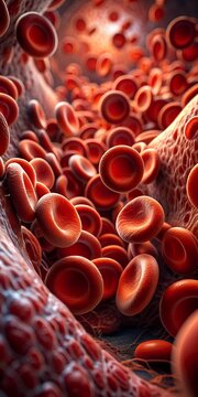 3d rendered illustration of a red blood cells stream flow