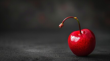 A single lively cherry in the corner A modern and minimalist black background sets the tone for this composition, providing enough space to let your message stand out.