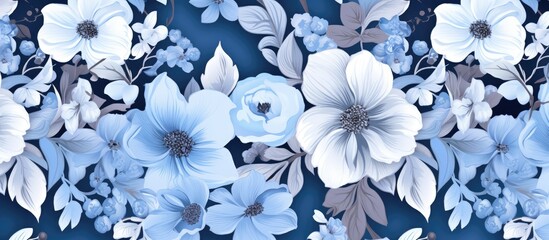 Floral seamless pattern in blue color for various design purposes.