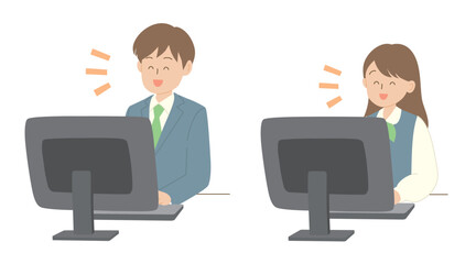 パソコンに向かう男女のビジネスパーソン