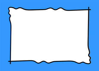 Obraz premium Hand-drawn doodle scalloped frame. Blue vector text box isolated on a transparent background—doodle design element for web or social media. Pop vintage groovy rectangle frame.