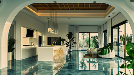 Luxurious Modern Interior Design with Spacious Room and High-End Furnishings, Elegant Decor and...