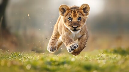 Lion cub running portrait of wild animals in natural