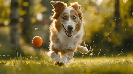 Loyal Dog Running with a Ball in Sports Motion