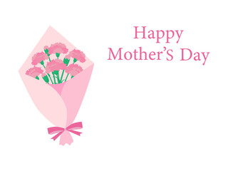 ピンク色のカーネーションの花束とHappy Mother's Dayの文字